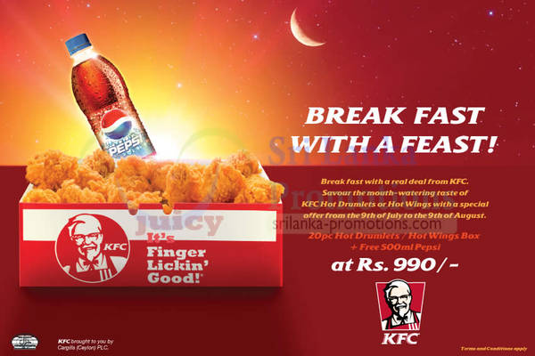 Featured image for KFC New 20pc Hot Drumlets / Hot Wings Break Fast Deal 9 Jul – 9 Aug 2013