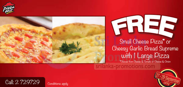 Featured image for (EXPIRED) Pizza Hut FREE Small Cheese Pizza or Cheesy Garlic Bread Supreme Promo 27 – 29 Sep 2013