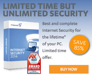 Featured image for F-Secure 85% OFF F-Secure Internet Security Software 29 Nov 2013 – 31 Jan 2014