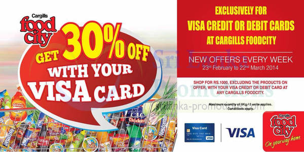 Featured image for (EXPIRED) Cargills FoodCity 30% OFF For Visa Cardholders 23 Feb – 22 Mar 2014