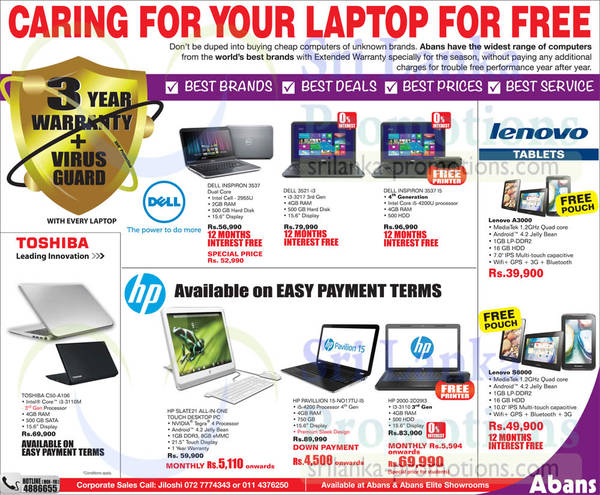 Featured image for Abans Dell, Toshiba, HP & Lenovo Notebooks & Tablets Offers 11 Mar 2014