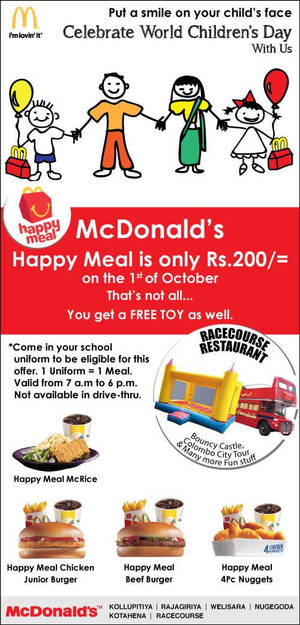 Featured image for (EXPIRED) McDonald’s Rs200 Happy Meal Children’s Day Promo 1 Oct 2014