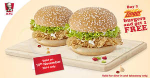 Featured image for (EXPIRED) KFC Buy Two Zingers & Get One FREE 1-Day Promo 10 Nov 2014