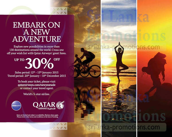 Featured image for (EXPIRED) Qatar Airways Up To 30% Off Fares Promo 12 – 16 Jan 2015