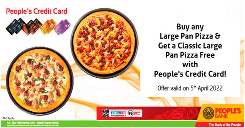 Featured image for Pizza Hut: Buy a Large Pan Pizza with People's Bank Credit Card and get a FREE Classic Large Pan Pizza on 5 April 2022