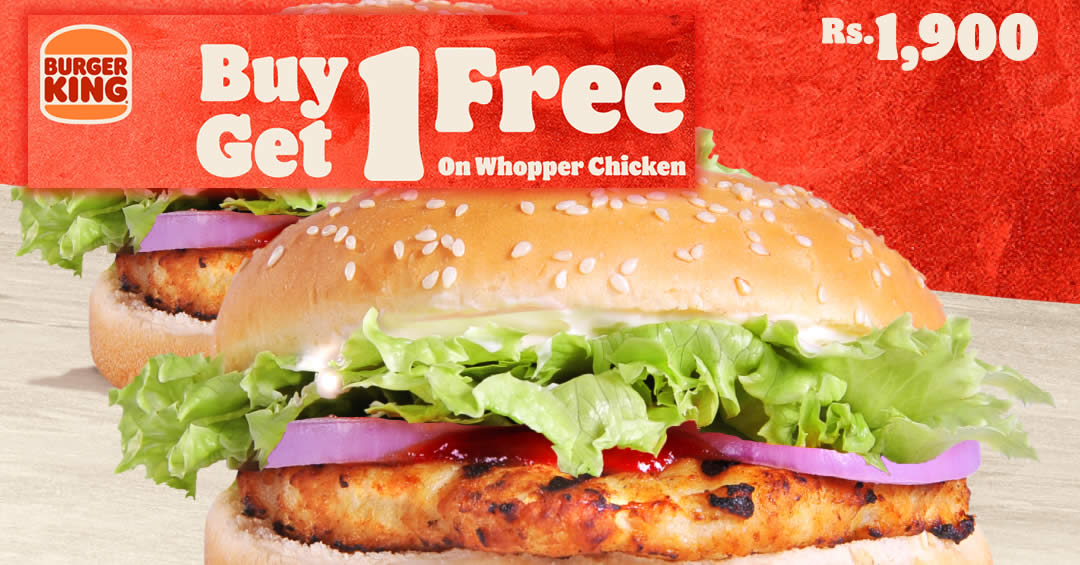 Featured image for Burger King Sri Lanka offering Buy-1-Get-1-Free Whopper Chicken burgers on Thursday, 2 Feb 2023