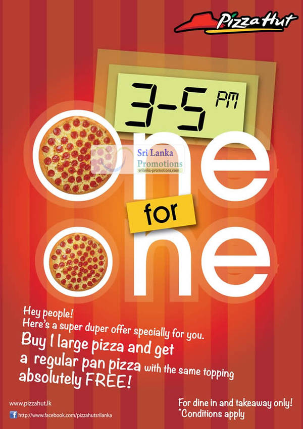 Featured image for Pizza Hut Sri Lanka FREE Regular Pizza With Every Large Pizza 19 May 2012