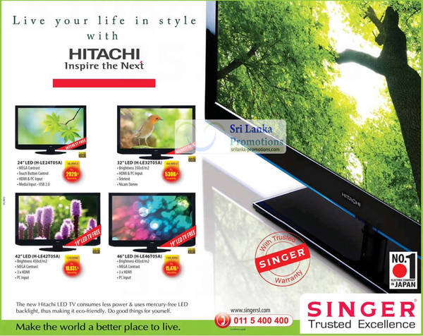 Featured image for Hitachi LED TV Price List Offers By Singer 24 May 2012