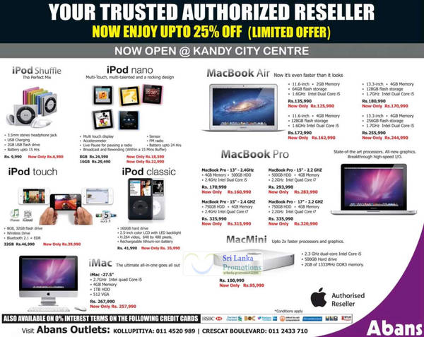 Featured image for Apple MP3 Players, Touch, Notebooks & Desktop PC Abans Offers 8 Jul 2012