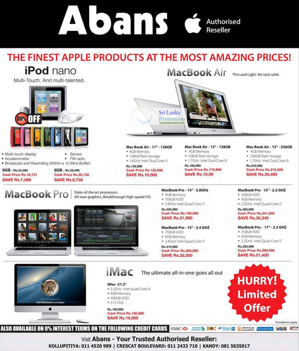 Featured image for Apple Notebooks, Desktop PC & iPod Nano Abans Offers 26 Aug 2012