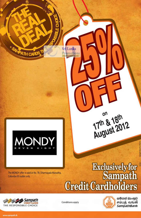 Featured image for Mondy 78 20% Off Promotion For Sampath Cardmembers 17 – 18 Aug 2012