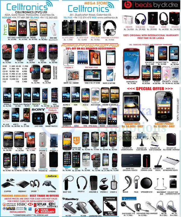 Featured image for Celltronics Smartphones & Mobile Phones Price List Offers 21 Oct 2012