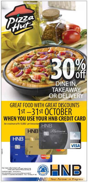 Featured image for (EXPIRED) Pizza Hut 30% Off Bill For HNB Credit Cardmembers 12 – 31 Oct 2012