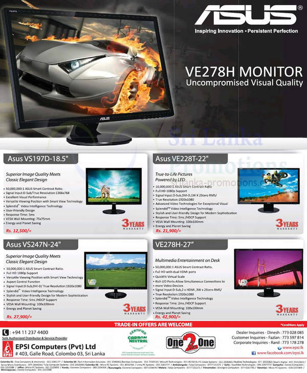 Featured image for Asus Monitors Features & Offers @ EPSI Computers 18 Nov 2012