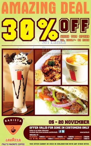 Featured image for (EXPIRED) Barista 30% Off With Rs 1000 Spend 5 – 20 Nov 2012