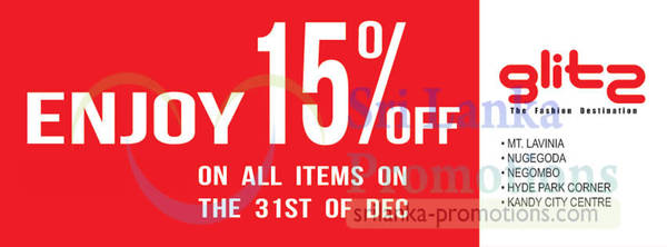 Featured image for Glitz 15% Off Storewide (Including Gift Vouchers) Promotion 31 Dec 2012