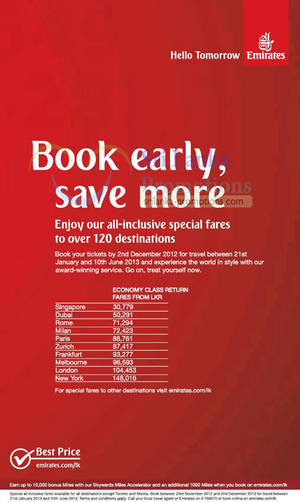 Featured image for Emirates Promotion Air Fares Book Early & Save More 2 Dec 2012