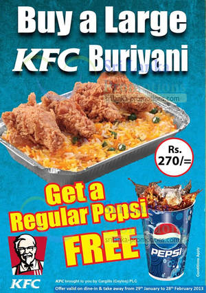 Featured image for KFC FREE Regular Pepsi With Large Chicken Buriyani 29 Jan – 28 Feb 2013