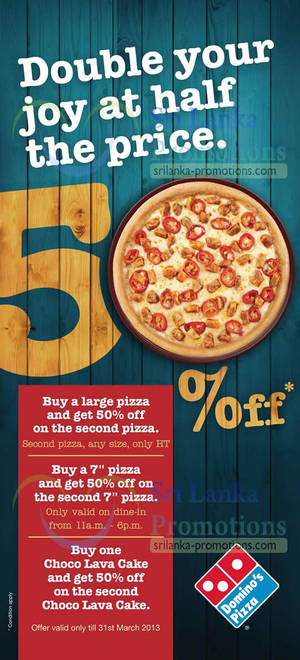 Featured image for Domino’s Pizza 50% Off Second Pizza Promotion 17 Feb 2013