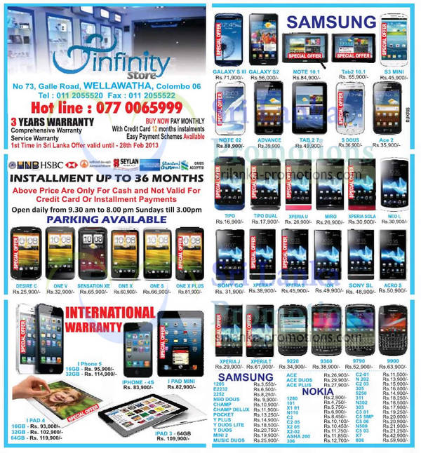 Featured image for Infinity Store Smartphones & Mobile Phones Price List Offers 24 Feb 2013