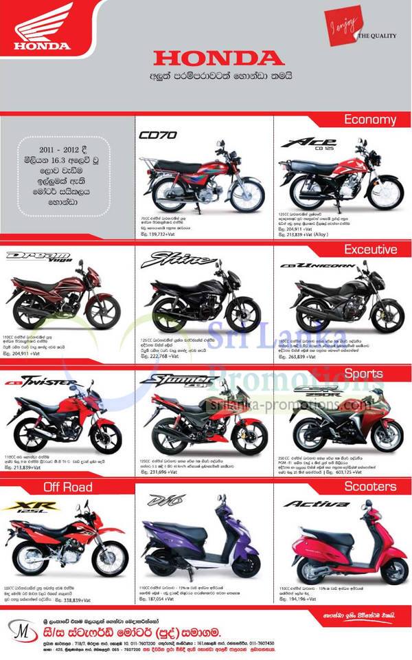 Featured image for Honda Motorcycles & Scooter Price List Offers 25 Mar 2013