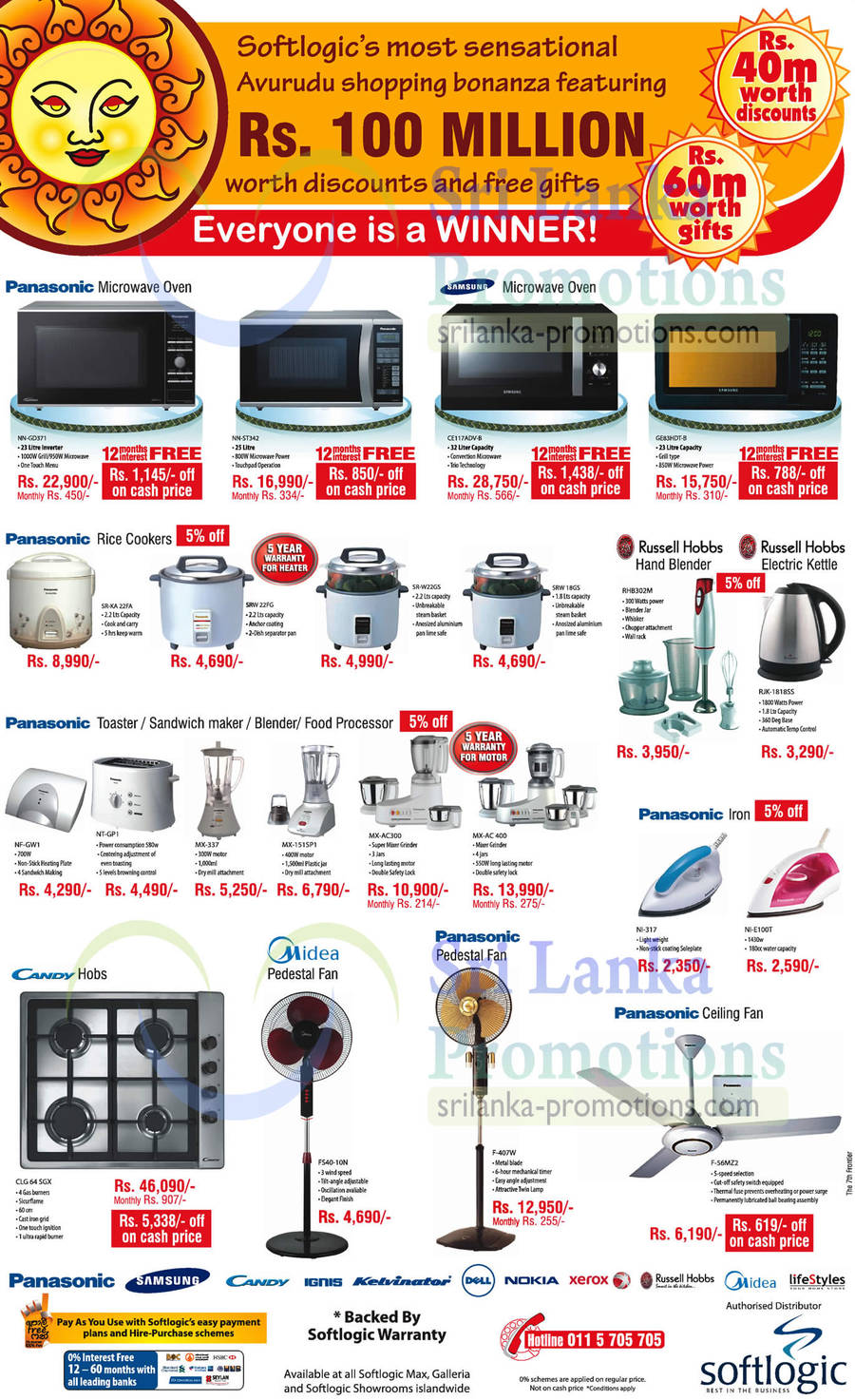 Panasonic Microwave Ovens, Rice Cookers, Toaster, Fans, Hobs