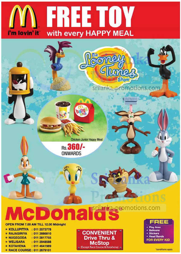 Featured image for McDonald’s Sri Lanka FREE Looney Tunes Toy With Every Happy Meal 21 Apr 2013