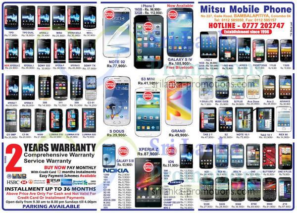 Featured image for Mitsu Mobile Phone Smartphones & Mobile Phones Price List Offers 21 Apr 2013