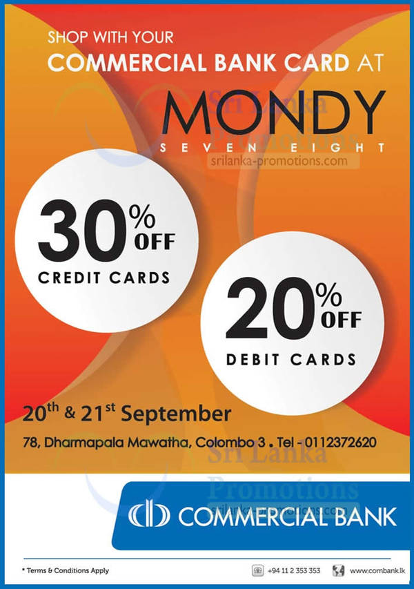 Featured image for Mondy 78‎ 30% Off For Commercial Bank Cardmembers 20 – 21 Sep 2013