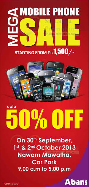 Featured image for (EXPIRED) Abans Mega Mobile Phone SALE Up To 50% Off @ Nawan Mawatha 1 – 2 Oct 2013