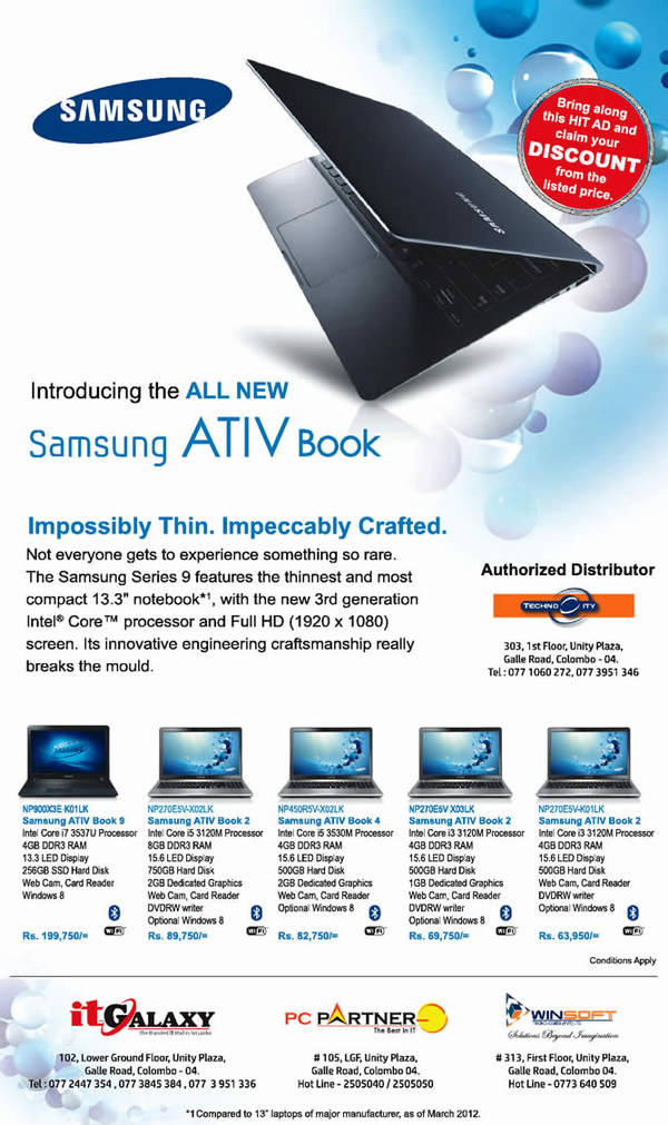 Featured image for Samsung ATIV Books Notebooks Prices & Specs 23 Oct 2013