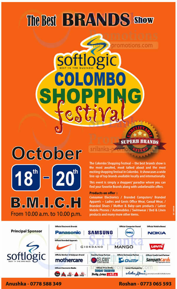 Featured image for Softlogic Colombo Shopping Festival @ BMICH 18 – 20 Oct 2013