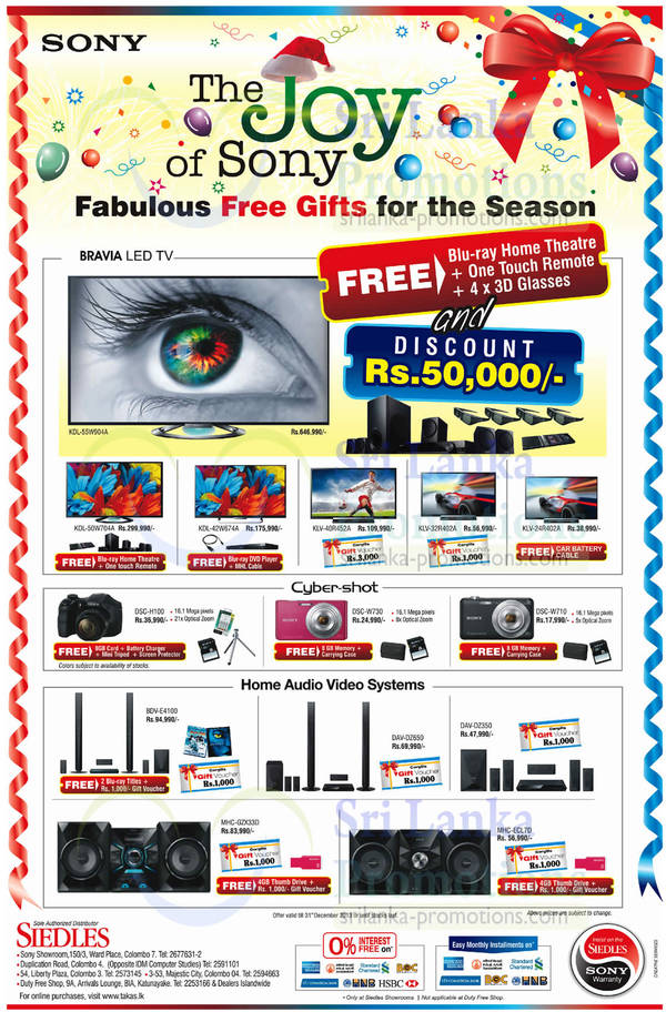 Featured image for Sony TVs, Digital Cameras, Home Theatre Systems & Other Electronics Offers 14 – 31 Dec 2013