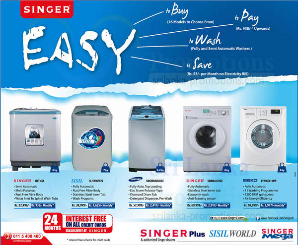 Featured image for Singer Washing Machines Offers 23 Jan 2014