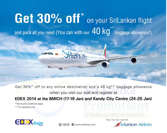 Featured image for SriLankan Airlines 30% Off Promo @ Kandy City Centre 24 - 25 Jan 2014