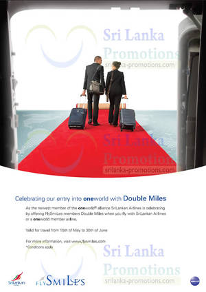 Featured image for SriLankan Airlines Double Miles Promotion 15 May – 30 Jun 2014