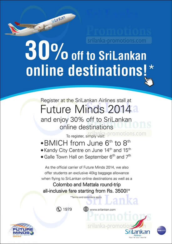 Featured image for SriLankan Airlines 30% OFF Air Fares @ Galle Town Hall 6 - 7 Sep 2014