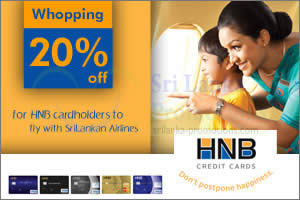 Featured image for SriLankan Airlines 20% OFF For HNB Cardholders 5 – 20 Aug 2014