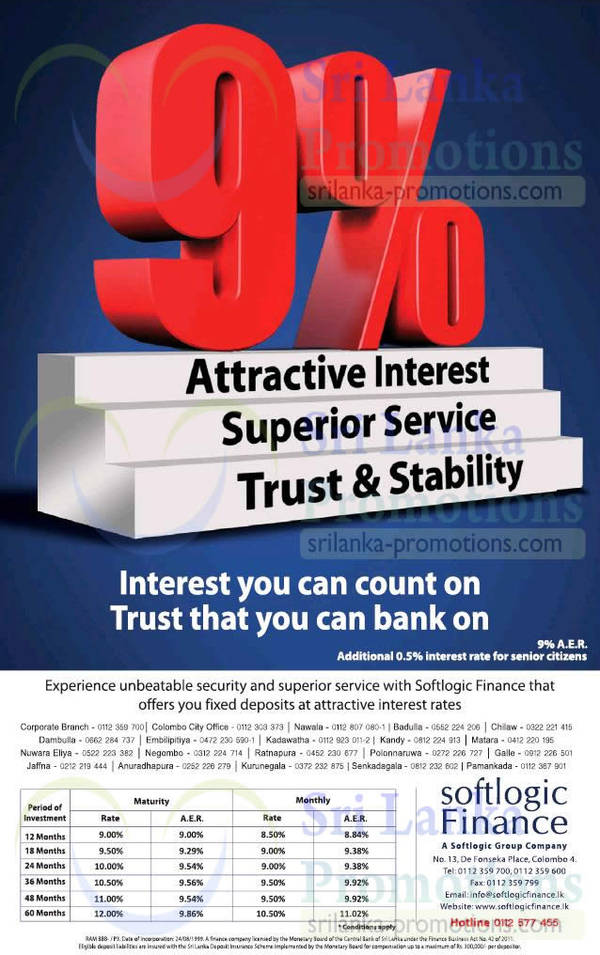 Featured image for Softlogic Finance 9% p.a. A.E.R Interest Rate Offer 18 May 2015