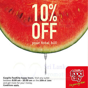 Featured image for Cargills Food City 10% OFF Storewide 8am to 10am (2hr) Promo 20 Jun 2015
