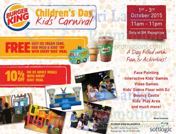 Featured image for Burger King Children’s Day Specials @ Rajagiriya 1 – 3 Oct 2015