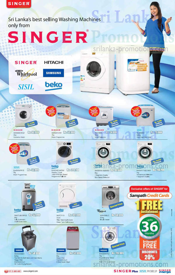 Featured image for Singer, Beko, Samsung & Whirlpool Washer Offers @ Singer 27 Sep 2015