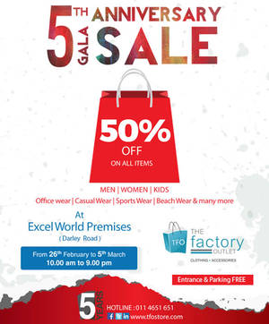 Featured image for The Factory Outlet 50% Off Storewide Sale 26 Feb – 5 Mar 2016