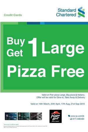 Featured image for Pizza Hut: Buy 1 Get 1 Free Large Pizzas for Standard Chartered on 21 Sep 2016