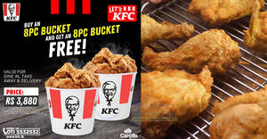 Featured image for KFC Sri Lanka offering Buy-1-Get-1-Free 8pc chicken bucket on Monday, 12 Feb 2024