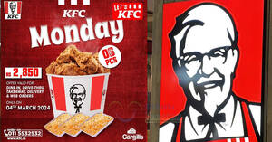Featured image for KFC Sri Lanka Rs. 2,850 6pc KFC Chicken Bucket + 3 Biriyani Pilaf Rice deal for ONE-DAY only on Mon, 4 Mar 2024