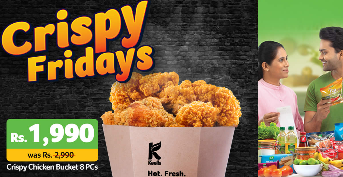 Featured image for Keells' Selling 8PCs Crispy Chicken Bucket at Rs. 1990 with free bottle of Coca-Cola on 14 June 2024